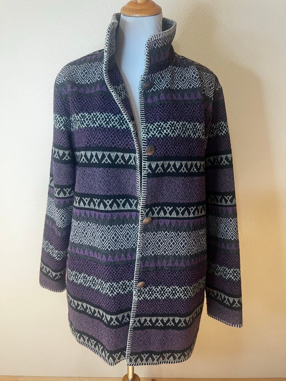 Outback Trading Company Moree Jacket purple Aztec contrasting white trim XL